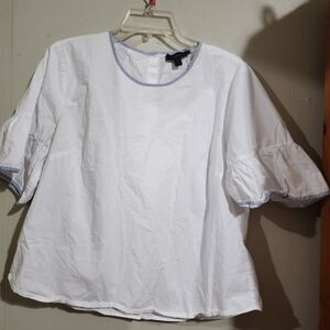 J. Crew White Blouse with Blue Trim